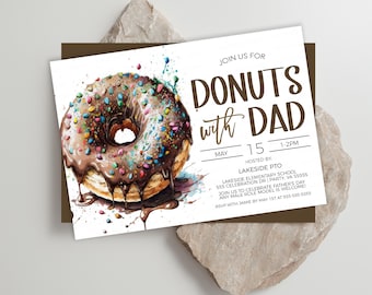 Donuts With Dad Invitation, Father's Day Donut Invite, Father's Appreciation Fundraiser, Thank You Breakfast, Editable Printable Template