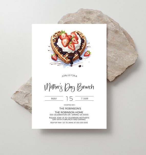 Mother's Day Invitation, Mother's Day Brunch Invite, Mother's Day Celebration, Mothers Day Breakfast Waffle, Editable Printable Template