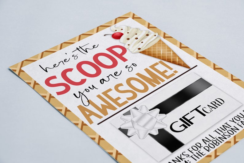 Ice Cream Gift Card Holder, Here's the Scoop You're Awesome, Gift for