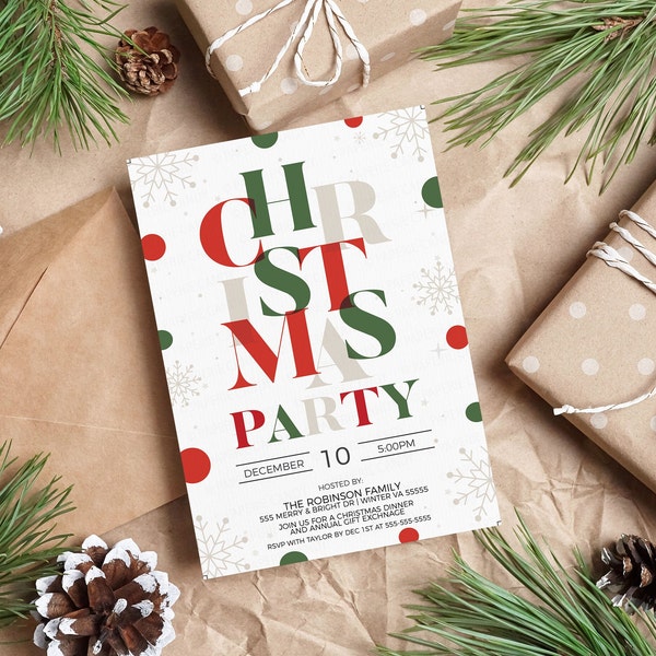 Christmas Party Invitation, Editable Holiday Invite, Secret Santa White Elephant, Business Company Staff Lunch Dinner Appreciation Printable