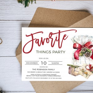 Favorite Things Christmas Party Invitation, Favorite Thing Gift Exchange Invite, Christmas Gift Swap, Holiday Party, Editable Printable