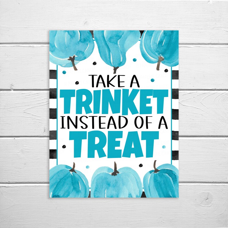 Halloween Non-Food Treats Sign, Take A Trinket Instead Of A Treat, Food Allergies, Teal Pumpkin, Printable Halloween Sign, Instant Download image 2