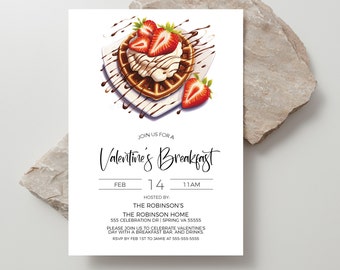Valentinstag-Frühstückseinladung, bearbeitbare Galentine-Brunch-Einladung, Valentine-Frühstücksbrunch-Mimosen-Cocktailparty, Geschenkaustausch
