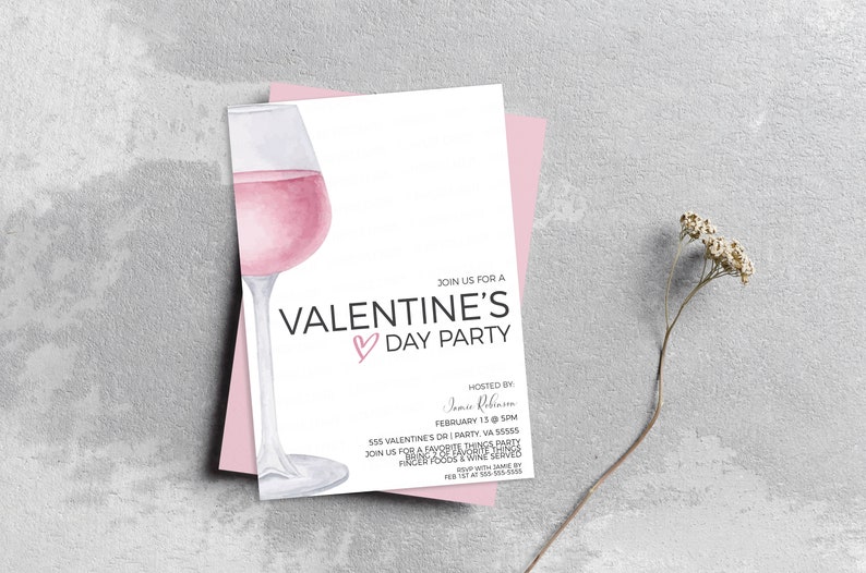 Alla hjärtans dag vininbjudan, redigerbar alla hjärtans dag lunchmiddagsinbjudan, vinprovning, vänners alla hjärtans dag-fest, Galentines utskrivbara redigerbara bild 5