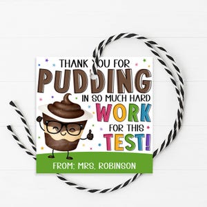Pudding Gift Tag, Testing Week Pudding Label, Pudding Cups Snacks, Chocolate Vanilla Pudding Treats, Printable Editable