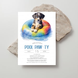 Dog Pool Party Invitation, Puppy Pawty Invite, Puppies Dogs Birthday Party, Let&#39;s Pawty, Calling All Pawty Animals, Editable Printable