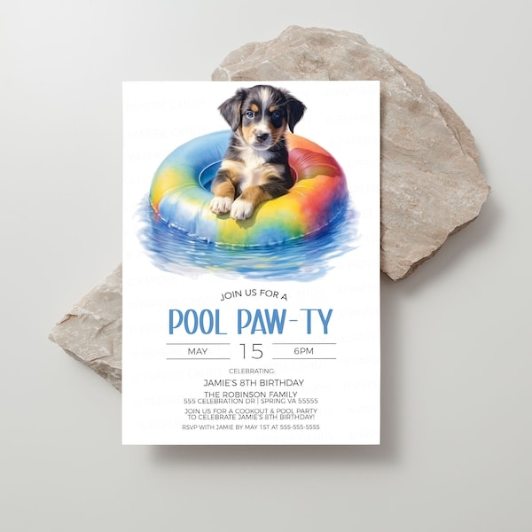 Dog Pool Party Invitation, Puppy Pawty Invite, Puppies Dogs Birthday Party, Let's Pawty, Calling All Pawty Animals, Editable Printable