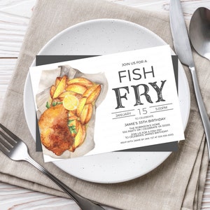 Fish Fry Invitation, Fish And Chips Invite, Seafood Birthday Party, Fish Fry Flyer, Fish Fry Competition, Printable Template Fundraiser