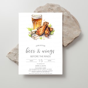Beer And Wings Couples Shower Invitation, Hot Wings Couples Shower Invite, Casual Rehearsal Dinner, Buffalo Chicken Wings Editable Template