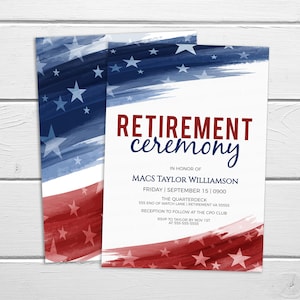 Military Retirement Ceremony Invitation, American Flag Invite, United States Navy Army Marines Air Force Coast Guard, Editable Printable