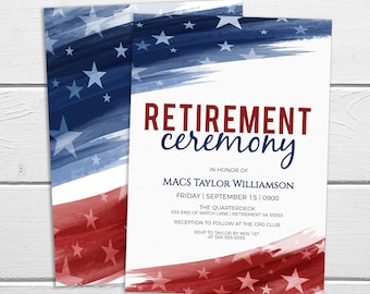 Military Retirement Ceremony Invitation, American Flag Invite, United States Navy Army Marines Air Force Coast Guard, Editable Printable