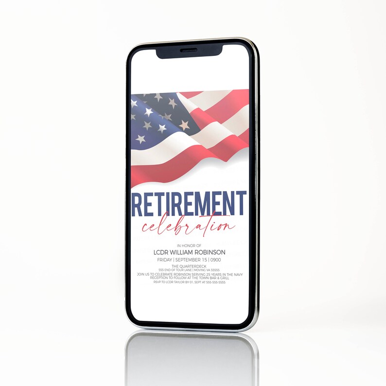 Military Retirement Ceremony Invitation, American Flag Invite, United States Navy Army Marines Air Force Coast Guard, Editable Printable image 3