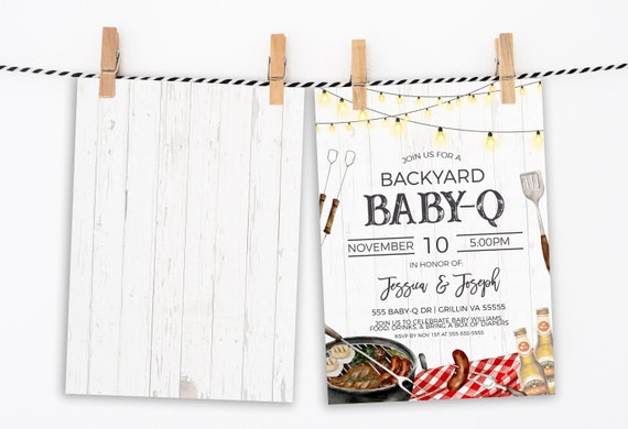 Backyard Baby-Q Couples Shower Invitation, BBQ Burgers Beer Diapers Invite, Backyard Barbecue, Co-Ed Baby Shower Editable Printable Template