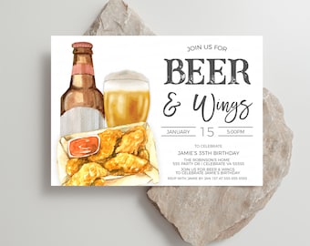 Beer & Wings Invitation, Chicken Wings Brews Invite, Beer Wing Birthday Party, Couples Shower, Retirement Party, Editable Printable Template