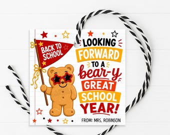 Teddy Bear Cracker Gift Tag, Bear-y Graham Cracker Back To School Welcome Back Label, Printable Editable