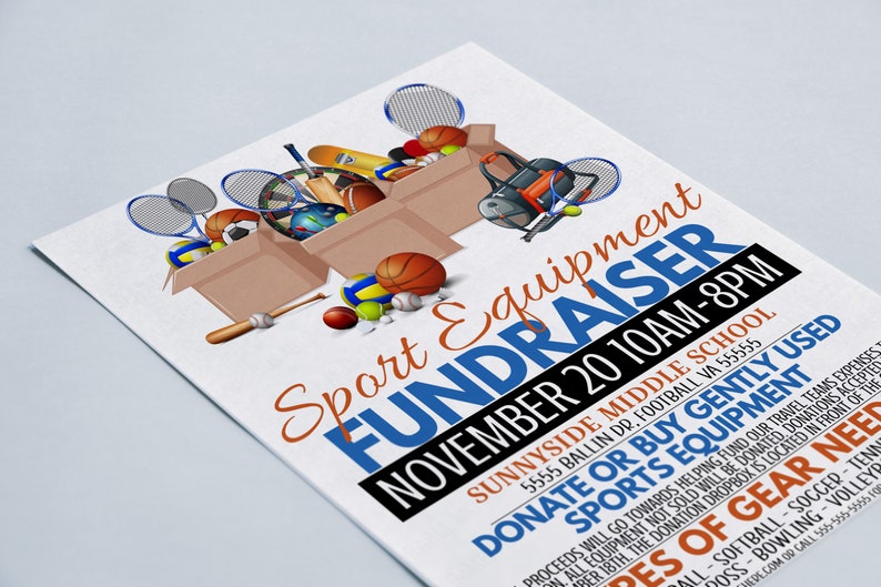 Editable Used Sports Equipment Flyer School Church Sporting Etsy