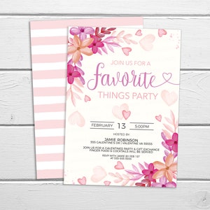 Inbjudan till Alla hjärtans dags favoritsaker, Galentines inbjudan, Alla hjärtans dag-presentbytesfest för damer och vänner, Alla hjärtans dag utskrivbar och redigerbar bild 5