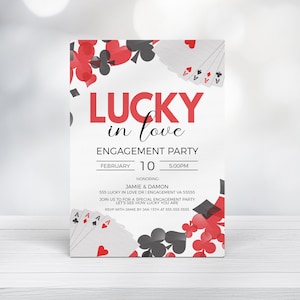 Poker Engagement Party Invitation, Lucky In Love Invite, Casino Bachelorette Bachelor Party, Couples Shower, Valentines Engagement Printable