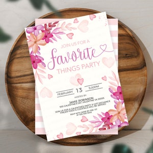 Inbjudan till Alla hjärtans dags favoritsaker, Galentines inbjudan, Alla hjärtans dag-presentbytesfest för damer och vänner, Alla hjärtans dag utskrivbar och redigerbar bild 10