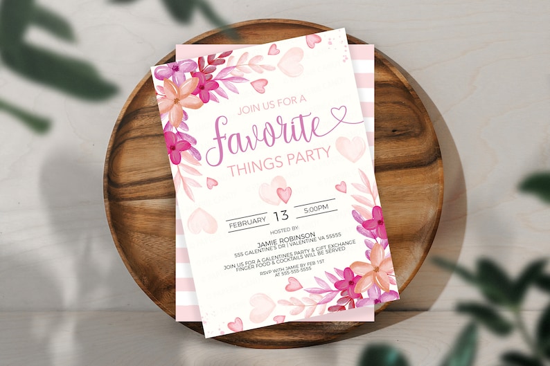 Inbjudan till Alla hjärtans dags favoritsaker, Galentines inbjudan, Alla hjärtans dag-presentbytesfest för damer och vänner, Alla hjärtans dag utskrivbar och redigerbar bild 10