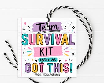 Team Survival Kit Gift Tag, Staff Employee Coworker Favor Label, Printable Editable