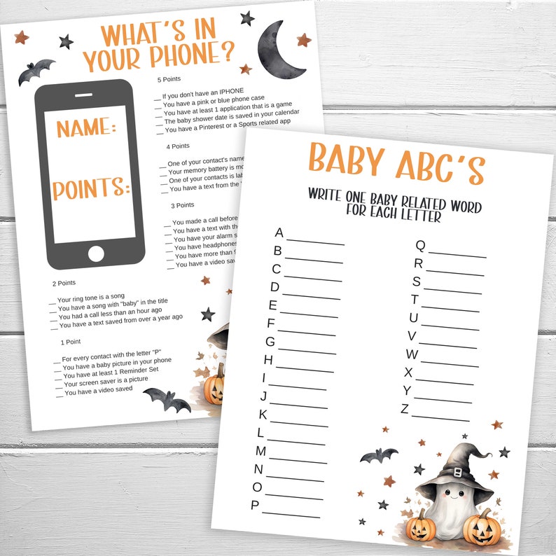 Halloween Baby Shower Games 20 Printable Baby Shower Game A - Etsy