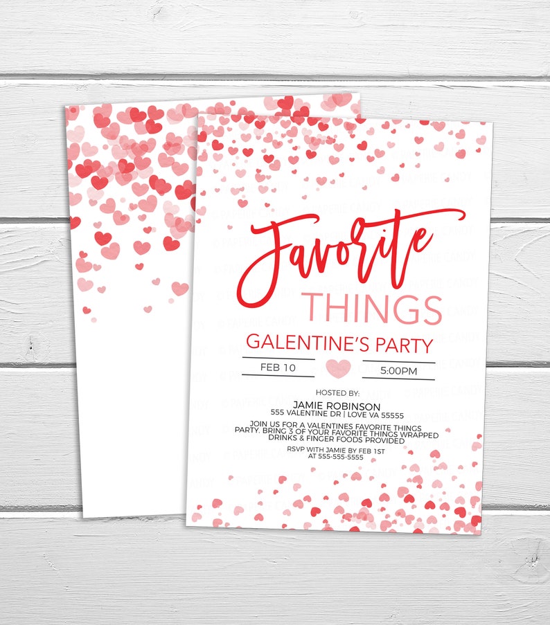 Inbjudan till Alla hjärtans dags favoritsaker, Galentines inbjudan, Alla hjärtans dag-presentbytesfest för damer och vänner, Alla hjärtans dag utskrivbar och redigerbar bild 4