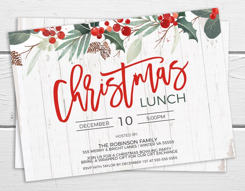 Editable Christmas Lunch Party Invitation Brunch Luncheon Dinner