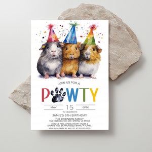 Guinea Pig Invitation, Guinea Pawty Invite, Guinea Piggies Birthday Party, Let&#39;s Pawty Calling All Pawty Animals Editable Printable Template
