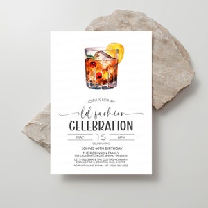 Old Fashion Celebration Invitation, Old Fashioned Couples Shower Invite, Rehearsal Dinner, Wedding Shower, Cocktail Party, Birthday Party