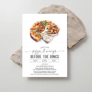 Pizza & Wings Before The Rings Invitation, Pizza Wings Wedding Rehearsal Invite, Couples Shower, Engagement Dinner Party, Editable Printable