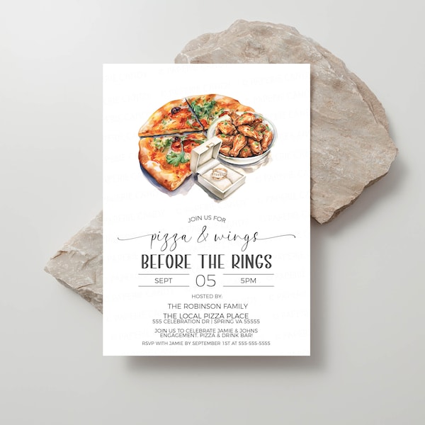 Pizza & Wings Before The Rings Invitation, Pizza Wings Wedding Rehearsal Invite, Couples Shower, Engagement Dinner Party, Editable Printable