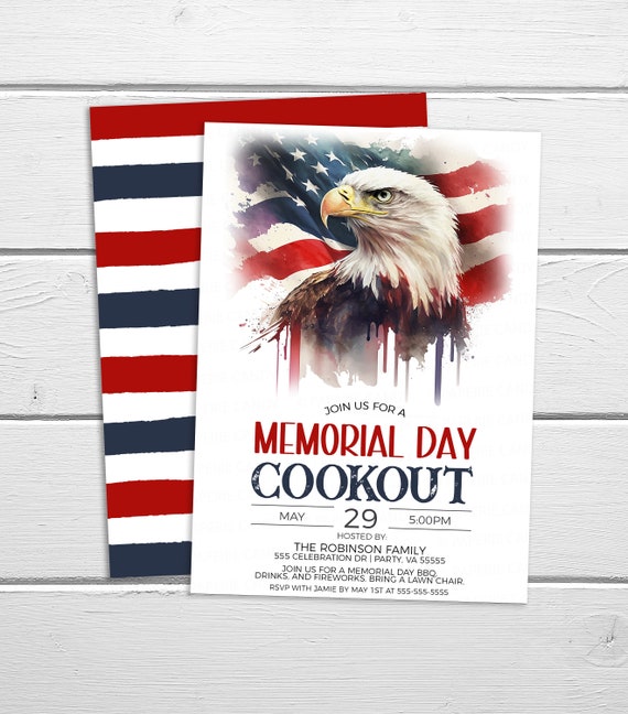Memorial Day Invitation, Memorial Day Party Invite, Memorial Day Cookout, Memorial Day BBQ, Brunch Lunch Dinner, Editable Printable Template Il_570xn