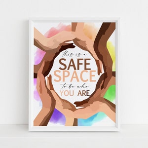 Diversity Poster, Unity Inclusion Acceptance School Classroom Office Sign, This Is Safe Space To Be Who You Are Printable Instant Download