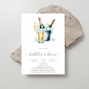 Invitación de burbujas y cervezas, invitación de cena de ensayo de boda de cerveza de champán, fiesta de compromiso, ducha de parejas, plantilla imprimible editable
