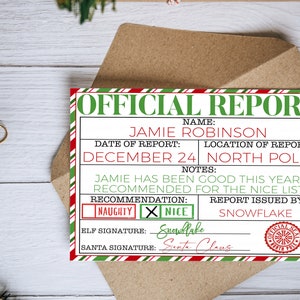 Santa Report, Naughty Or Nice List Letter, Printable Santa Claus Letter, Elf Report Naughty List, North Pole Report, Printable Editable