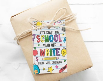 Back To School Gift Tags, Let's Start The Year Off Write, School Supplies Pencils Pens, Welcome Back First Day Of School, Editable Printable