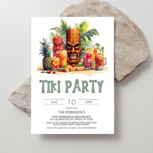 Invitación Tiki, invitación fiesta Tiki, fiesta hawaiana, fiesta Tropical Luau, fiesta de cumpleaños de jubilación Tiki, plantilla imprimible editable