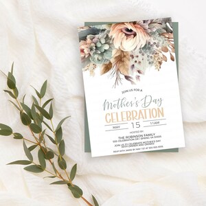Mother&#39;s Day Invitation, Mothers Day Invite, Mother&#39;s Day Dinner Brunch Celebration, Mothers Day Lunch Dinner Party, Editable Template