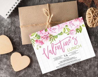 Valentinstag-Mittagessen-Einladung, bearbeitbare Valentinsbrunch-Einladung, Mitarbeiter-Anerkennungsparty, Kundenanerkennung, bearbeitbar druckbar