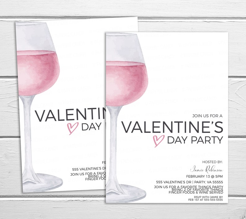 Alla hjärtans dag vininbjudan, redigerbar alla hjärtans dag lunchmiddagsinbjudan, vinprovning, vänners alla hjärtans dag-fest, Galentines utskrivbara redigerbara bild 6