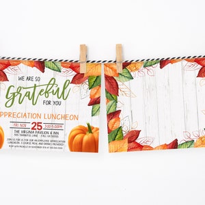Fall Appreciation Invitation, Employee Staff Volunteer School PTA PTO, Breakfast Brunch Lunch Luncheon Dinner Invite, Printable Template