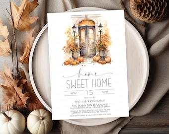 Fall Housewarming Invitation, Home Sweet Home Invite, Autumn Housewarming, Fall New Home Party, Address Change, Editable Printable Template