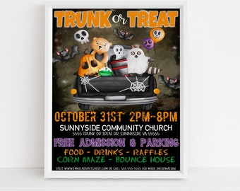 Trunk or Treat Flyer Invitation, Halloween Fall Festival Event, School Church Fundraiser Community Company Business Kids Party, PTO PTA