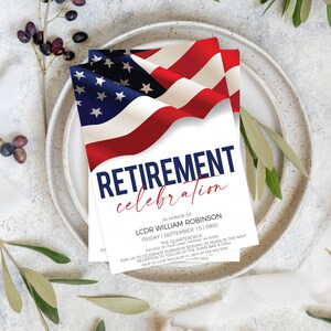 Military Retirement Ceremony Invitation, American Flag Invite, United States Navy Army Marines Air Force Coast Guard, Editable Printable image 9