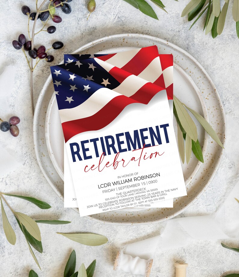 Military Retirement Ceremony Invitation, American Flag Invite, United States Navy Army Marines Air Force Coast Guard, Editable Printable image 9