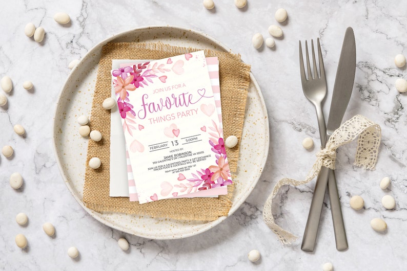 Inbjudan till Alla hjärtans dags favoritsaker, Galentines inbjudan, Alla hjärtans dag-presentbytesfest för damer och vänner, Alla hjärtans dag utskrivbar och redigerbar bild 7