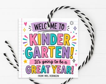 Welcome To Kindergarten Gift Tag, Back To School First Day Favor Label, Printable Editable
