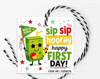 Juice Box Gift Tag, Back To School Welcome Back Drink Label, Printable Editable