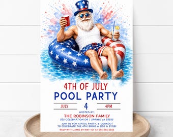 4th Of July Pool Party Invitation, Independence Day Pool Party Invite, July 4th BBQ Fireworks Pool Party, Editable Printable Template